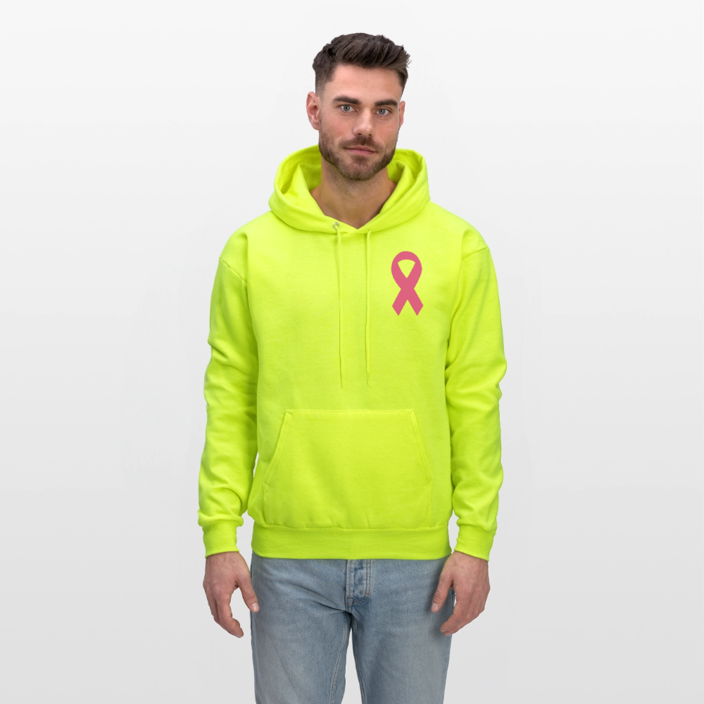 Men's Hoodie - I Believe In Her (RETRO) PINK RIBBON - safety green