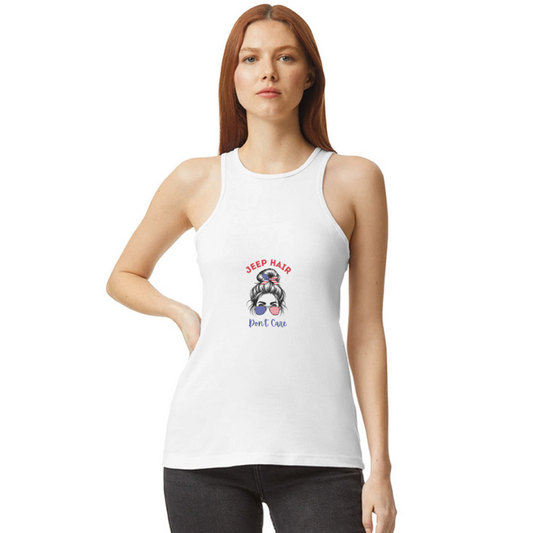 BFB July 4 - Jeep Hair Women’s Racerneck Tank - white