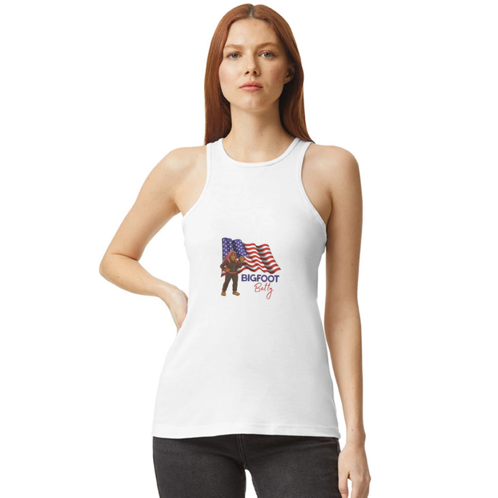 BFB July 4 - Waving Flag Women’s Racerneck Tank - white
