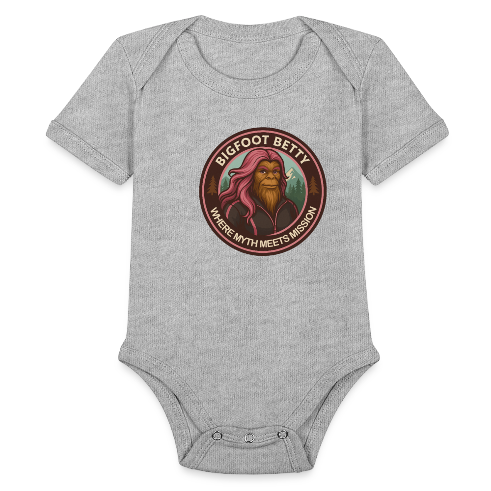 Organic Short Sleeve Baby Bodysuit - Where Myth Meets Mission (RETRO) - heather grey