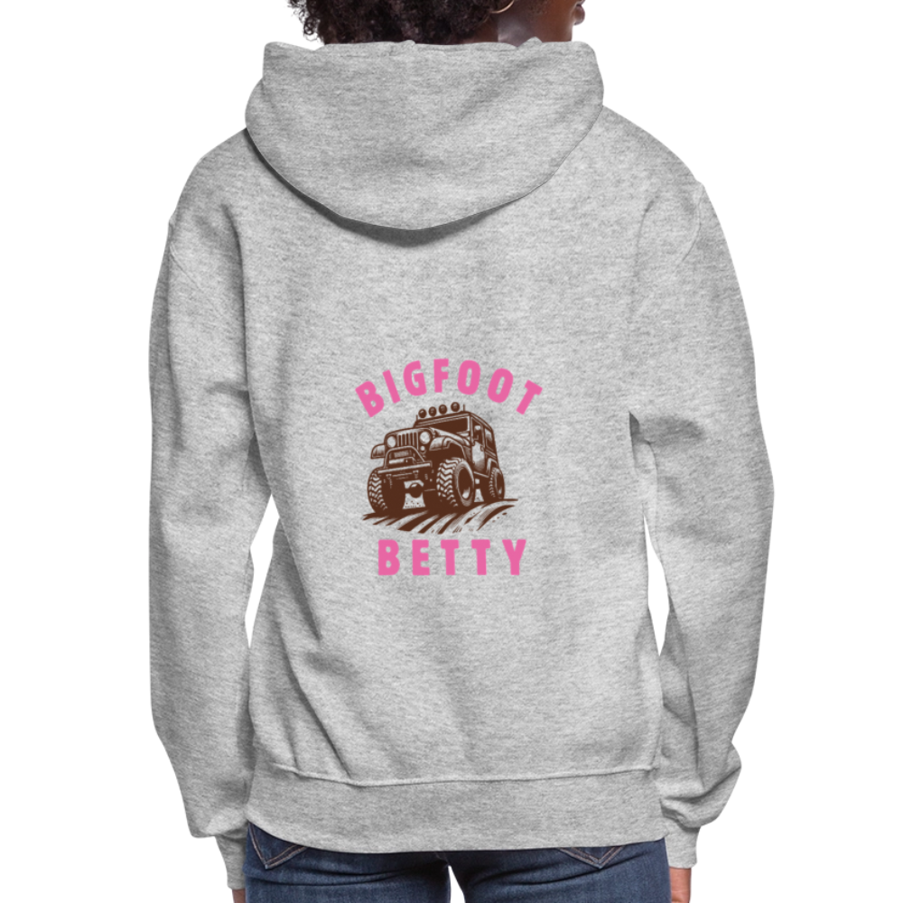 Women's Hoodie - BIGFOOT BETTY HEART - JEEP - PINK RIBBON - heather gray