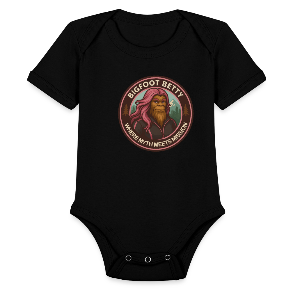 Organic Short Sleeve Baby Bodysuit - Where Myth Meets Mission (RETRO) - black