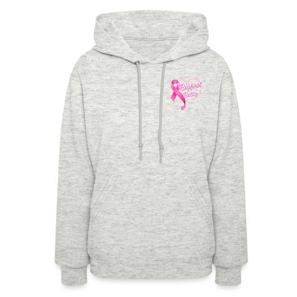 Women's Hoodie - BIGFOOT BETTY HEART - JEEP - PINK RIBBON - heather oatmeal