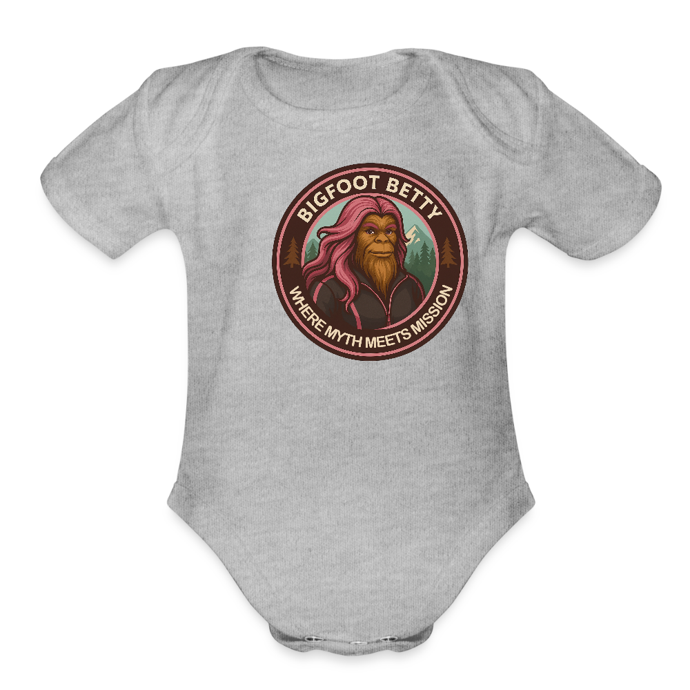 Organic Short Sleeve Baby Bodysuit - Where Myth Meets Mission (RETRO) - heather grey