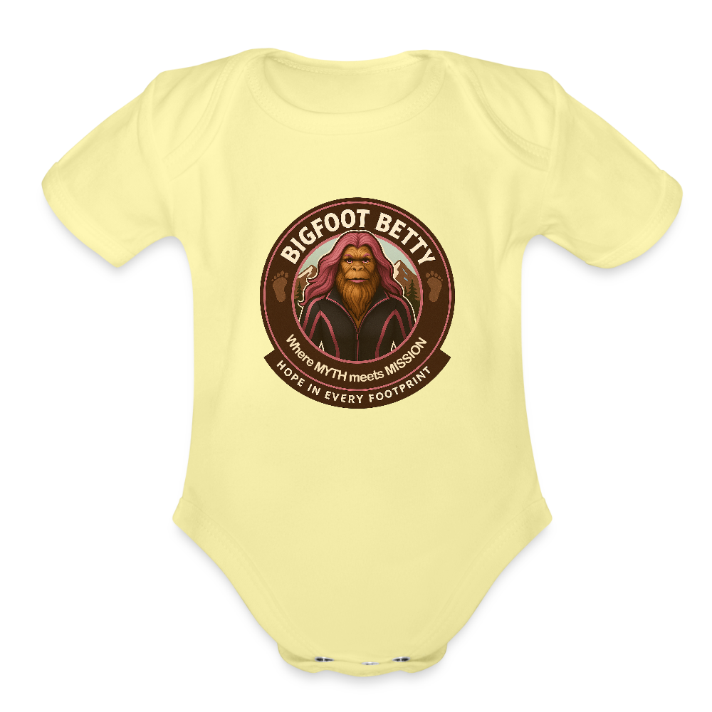 Organic Short Sleeve Baby Bodysuit - Hope in Every Footprint (RETRO) - washed yellow