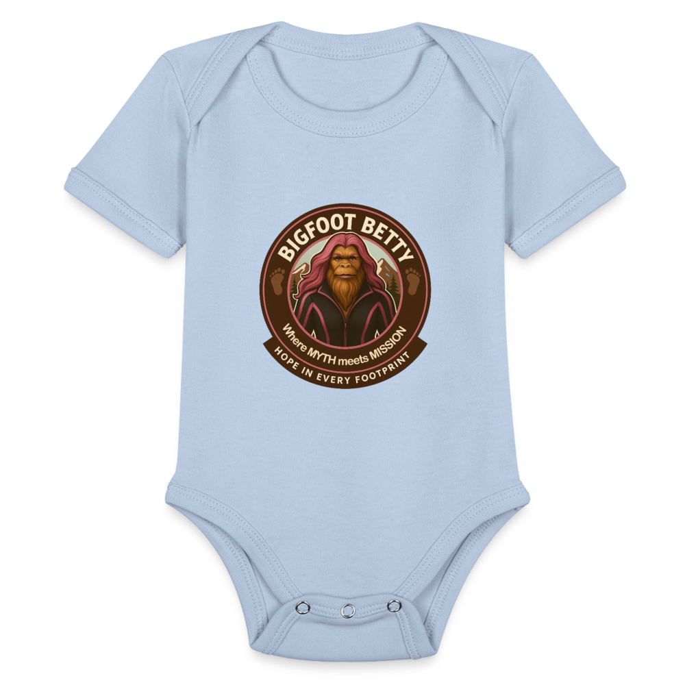 Organic Short Sleeve Baby Bodysuit - Hope in Every Footprint (RETRO) - sky