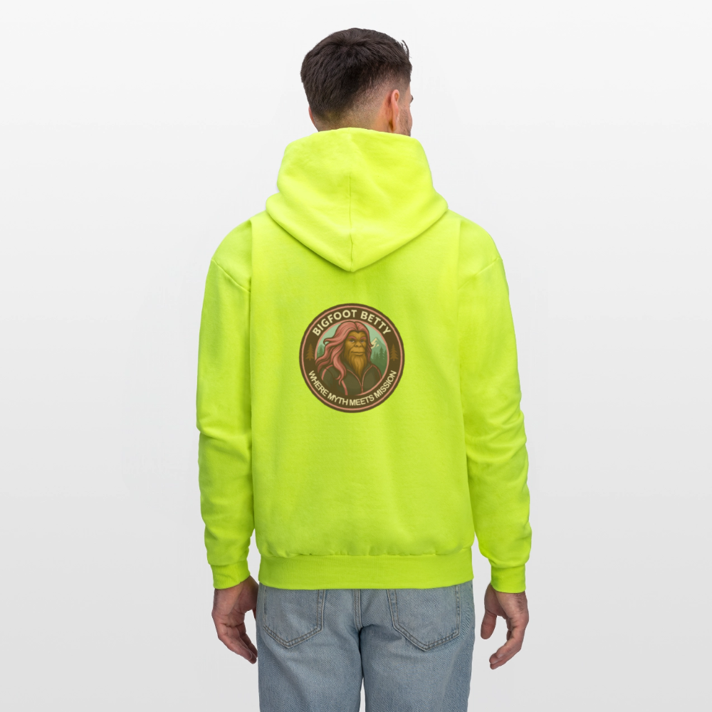 Men's Hoodie - Where Myth Meets Mission (F/B) (RETRO) - safety green