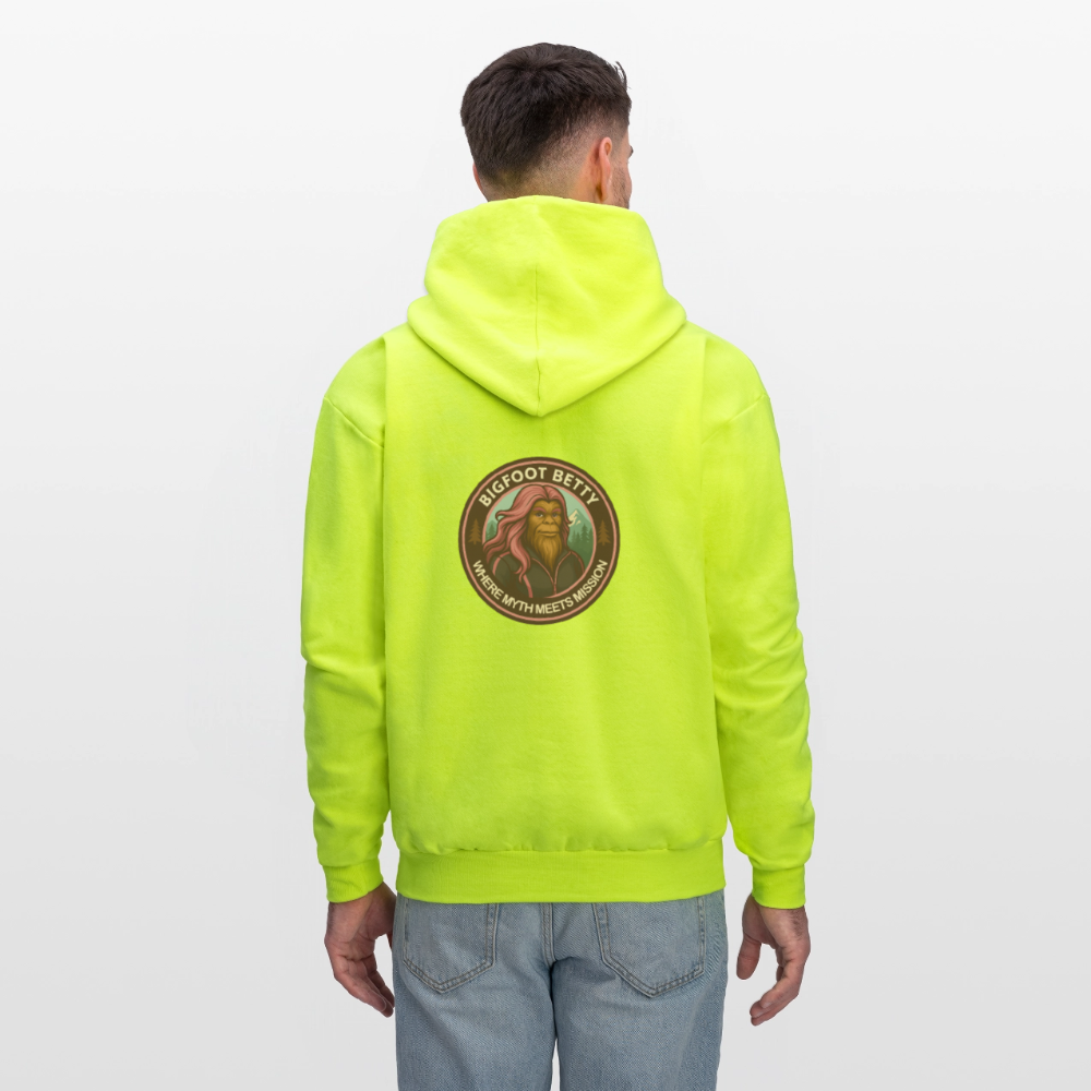 Men's Hoodie - Where Myth Meets Mission (RETRO) - safety green