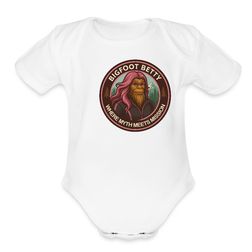 Organic Short Sleeve Baby Bodysuit - Where Myth Meets Mission (RETRO) - white