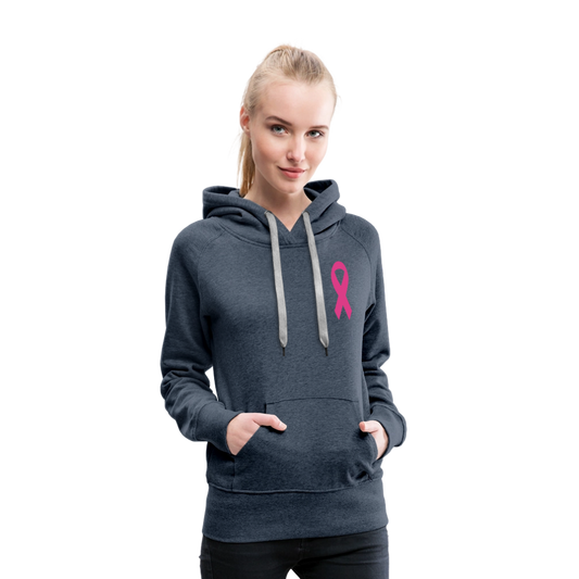 Women’s Premium Hoodie - Hope in Every Footprint (F/B) (RETRO) PINK RIBBON - heather denim