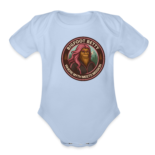 Organic Short Sleeve Baby Bodysuit - Where Myth Meets Mission (RETRO) - sky