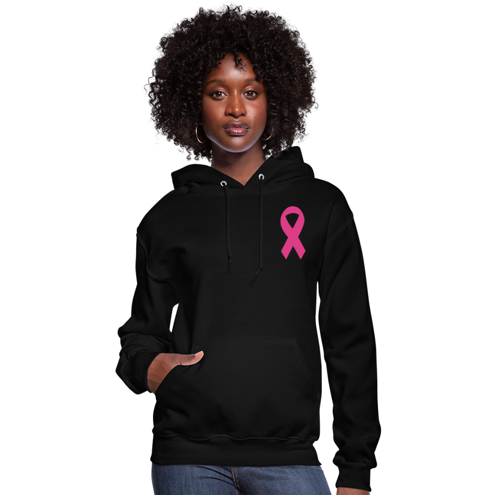 Women's Hoodie - Hope in Every Footprint (F/B) (RETRO) PINK RIBBON - black