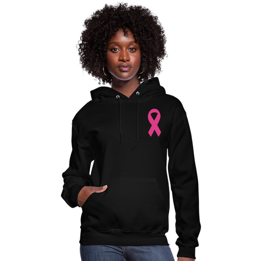 Women's Hoodie - Hope in Every Footprint (F/B) (RETRO) PINK RIBBON - black