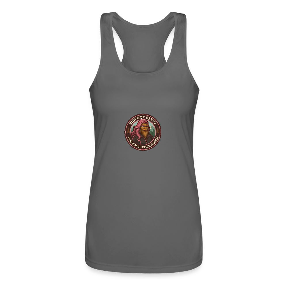 Women’s Performance Racerback Tank Top - Where Myth Meets Mission (RETRO) - charcoal