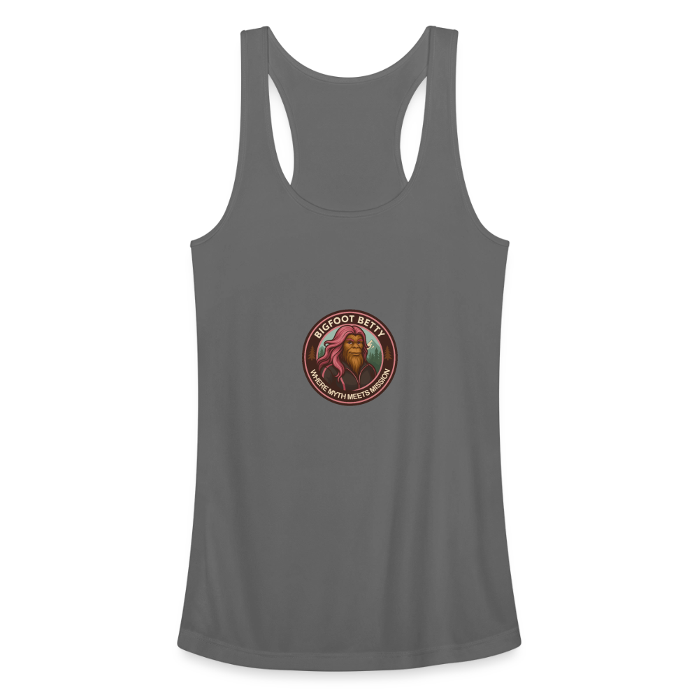 Women’s Performance Racerback Tank Top - Where Myth Meets Mission (RETRO) - charcoal