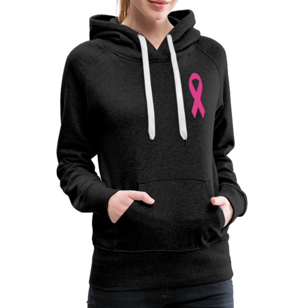 Women’s Premium Hoodie - Hope in Every Footprint (F/B) (RETRO) PINK RIBBON - charcoal grey